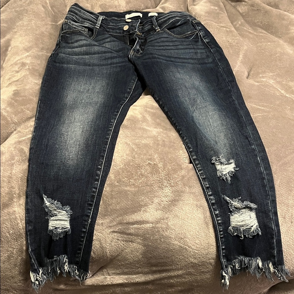 KanCan Midnight Blue Distressed Cropped Jeans